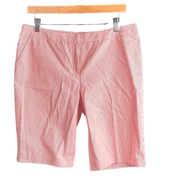 NWT Halogen Taylor Fit Bermuda Shorts Red White Stripe Size 10 - Picture 2 of 11